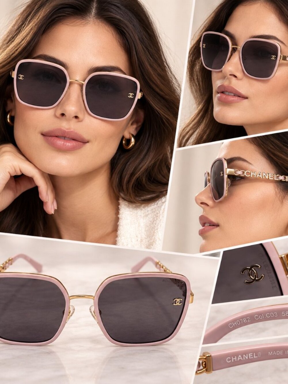 CHANEL Authentic New Pink Chain CC Logo Sunglasses